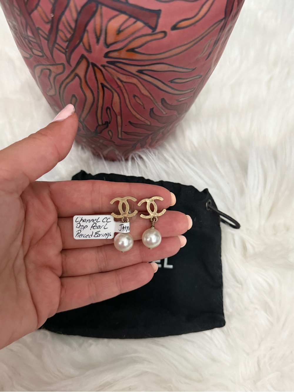 CHANEL CC DROP PEARL PIERCED EARRINGS